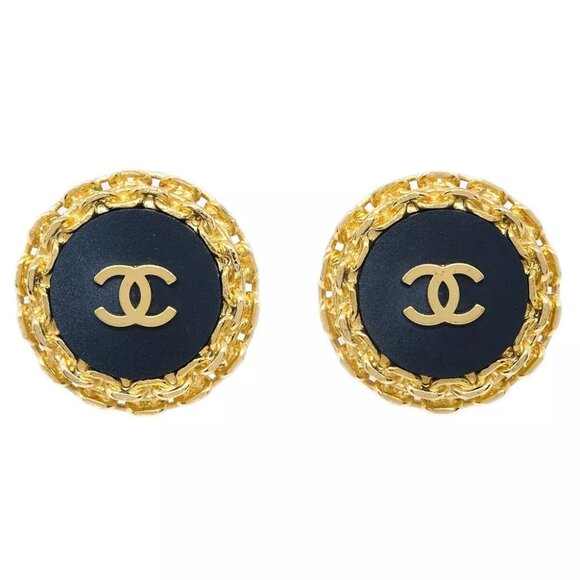 Chanel Black Button Earrings Clip-On - Picture 1 of 4